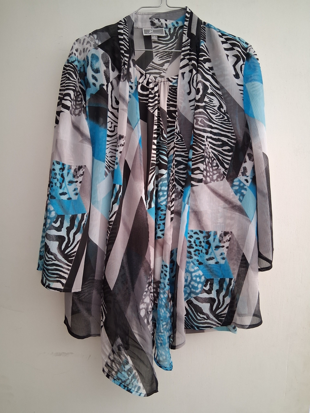 JM Collection Black, White and Blue Abstract Print Tunic